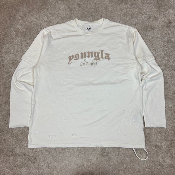 YoungLA W462 Ravage Tee Distressed Oversized Twofer Shirt Women's M - Picture 3 of 10